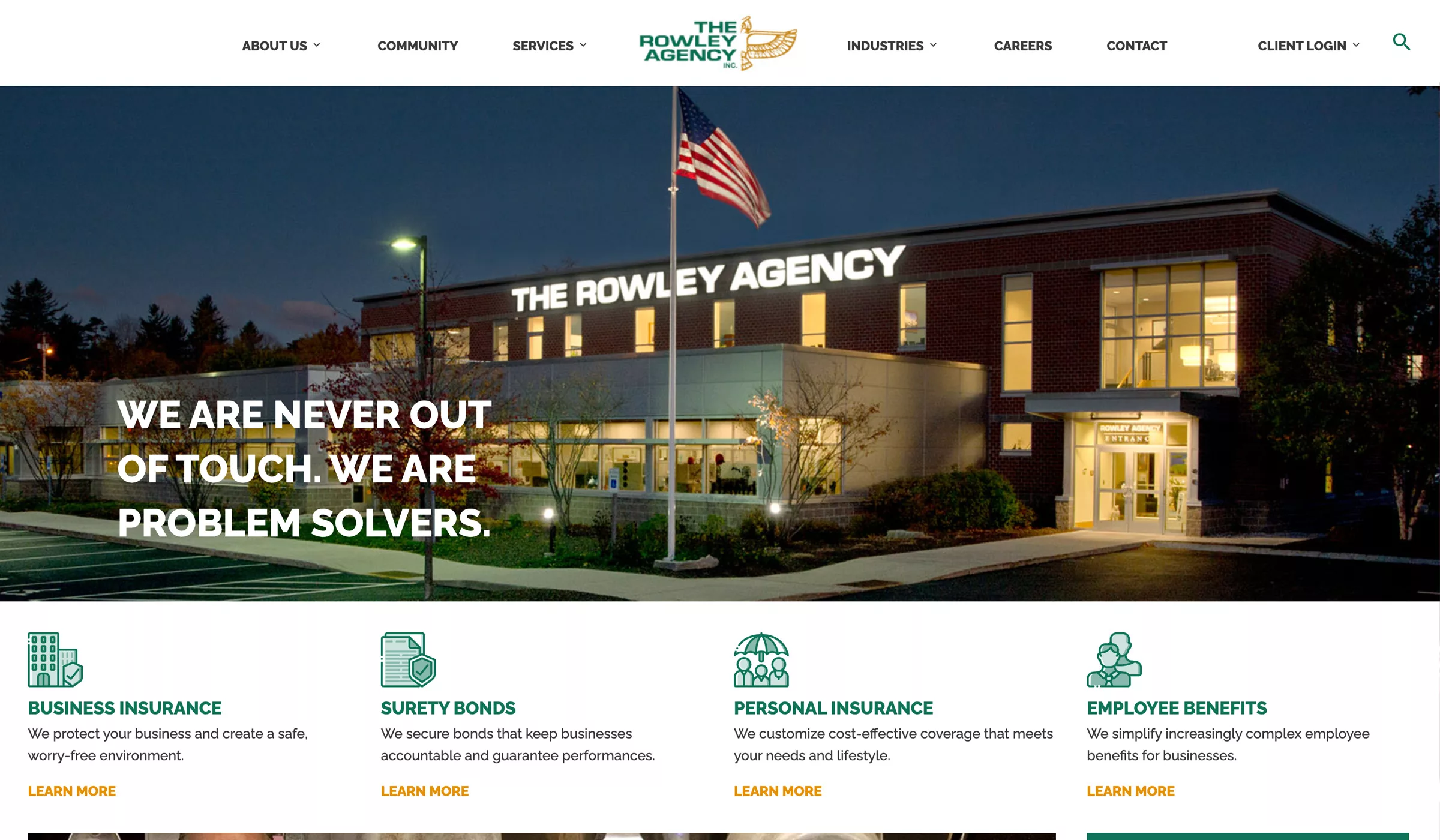 Rowley Agency Homepage Desktop WordPress Website Design by FirstTracks Marketing