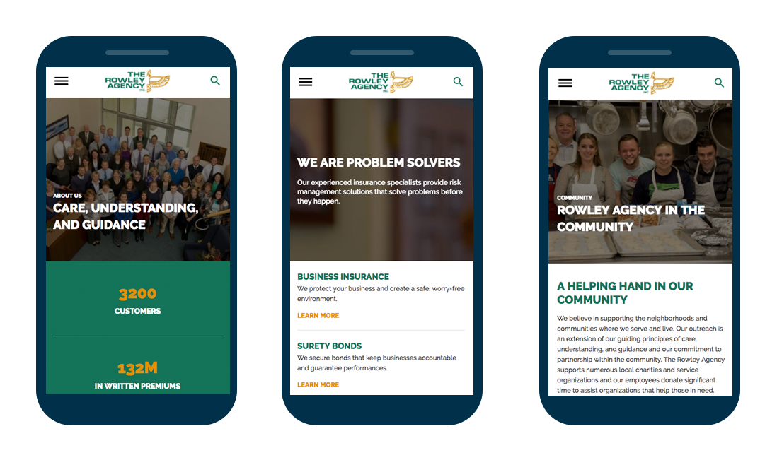The Rowley Agency NH Insurance Services Mobile Design Samples