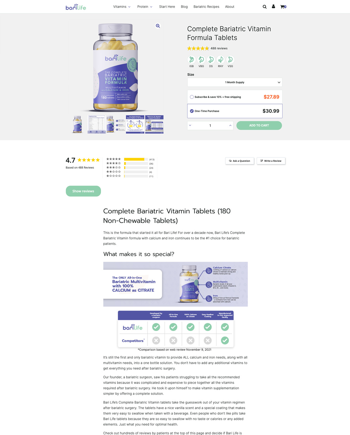 Barilife WooCommerce Product Page Layout Desktop