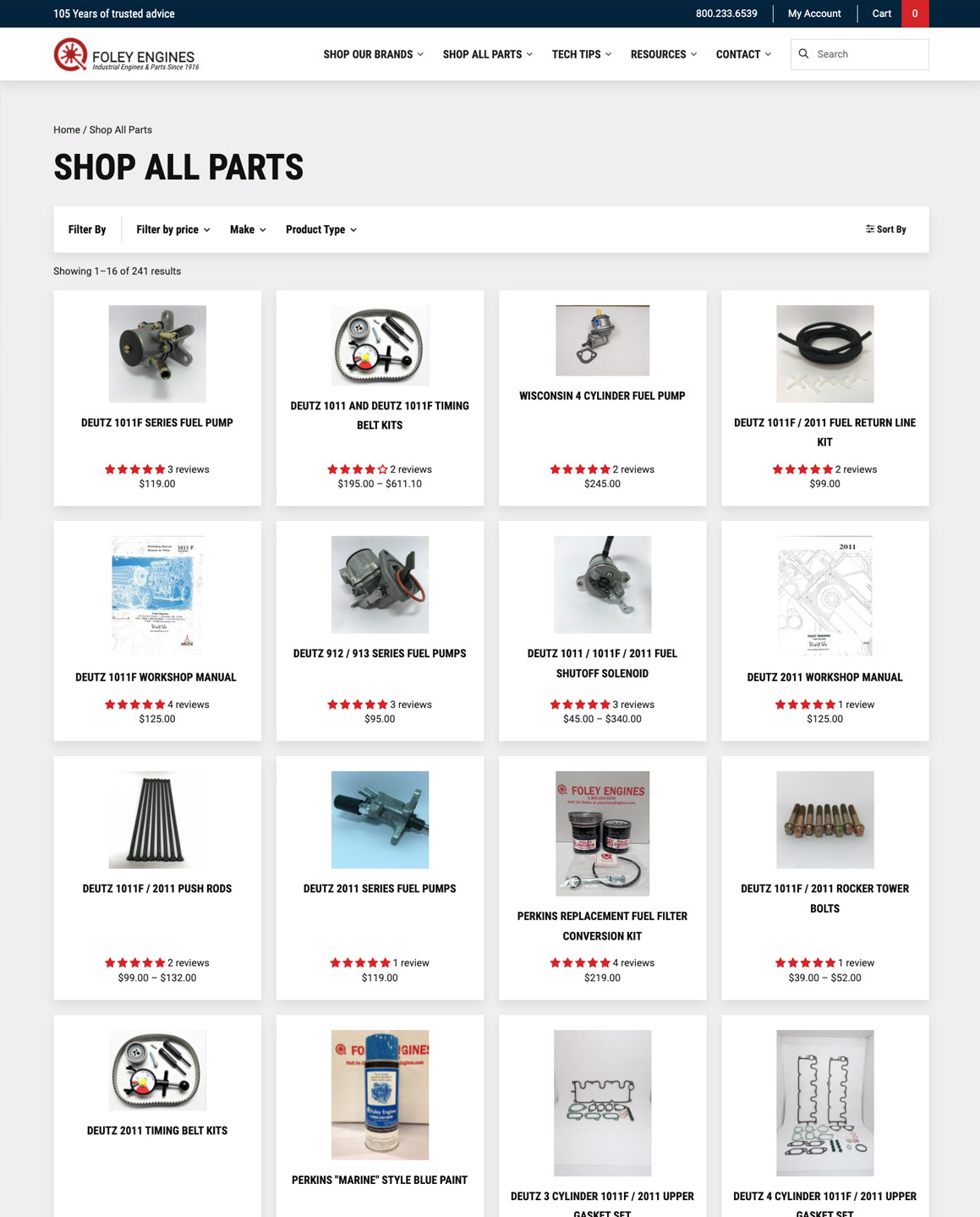 Foley Engines WooCommerce Website Shop Desktop Design